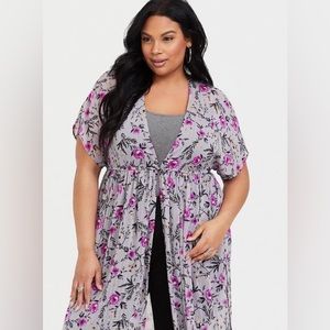 Torrid Grey Floral Lurex Duster Kimono - sz 5/6